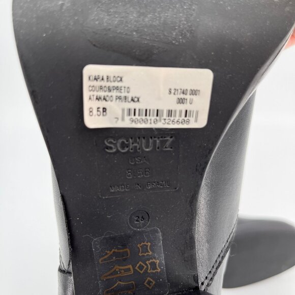 Schutz Kiara Block Heel Boots Size 8.5B Black Leather Square Toe Slip On - Picture 7 of 16